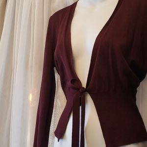 The Limited Burgundy Tie Sweater Ruffle Cuffs
